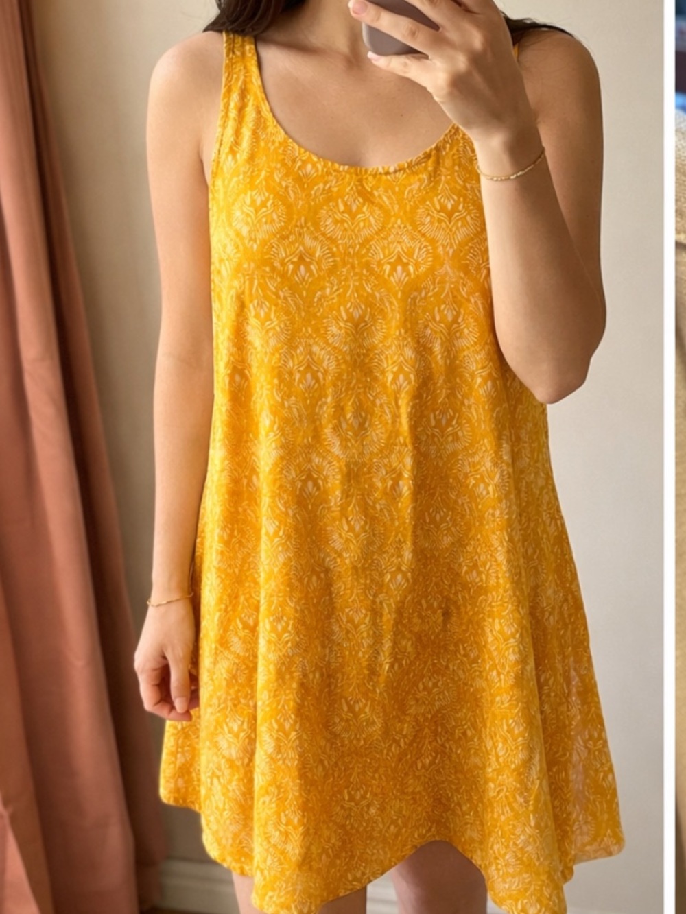 Yellow Printed Sleeveless Dress Linen